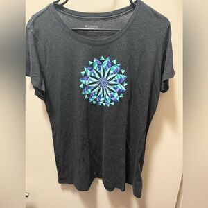 Columbia Women's Black Tee with Blue Geometric Design